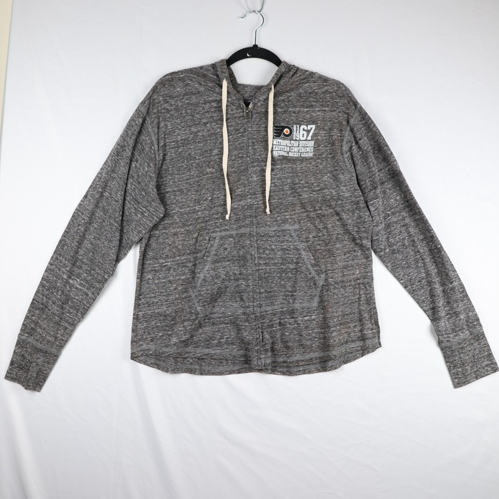 NWT‎ SAAG Jacket Womens Large Gray Burnout Full Zip Hooded Philadelphia Flyers